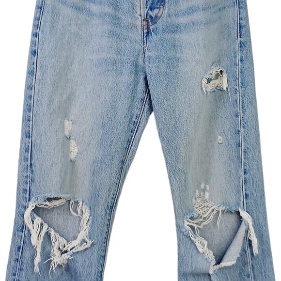 Levi's SZ 25/26 Premium Denim Wedgie Straight Jeans Whiskered Faded Shredded - Picture 3 of 10